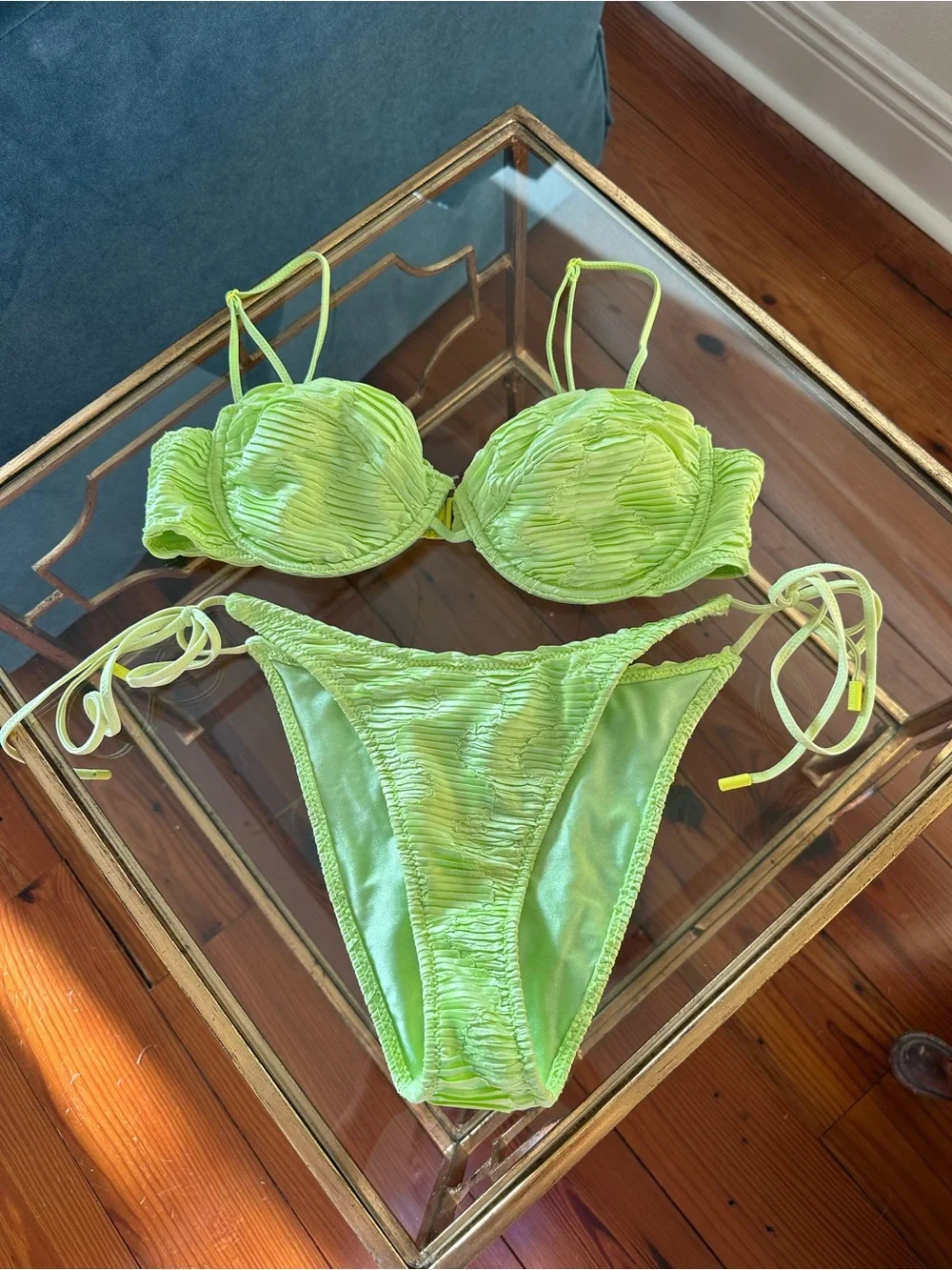 Triangl Neon Green Textured Two-Piece Bikini Set